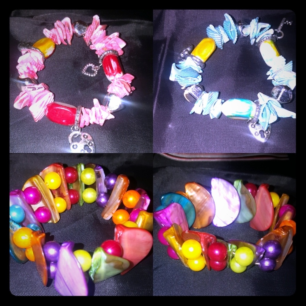 Acrylic and shell with hanging gems bracelets